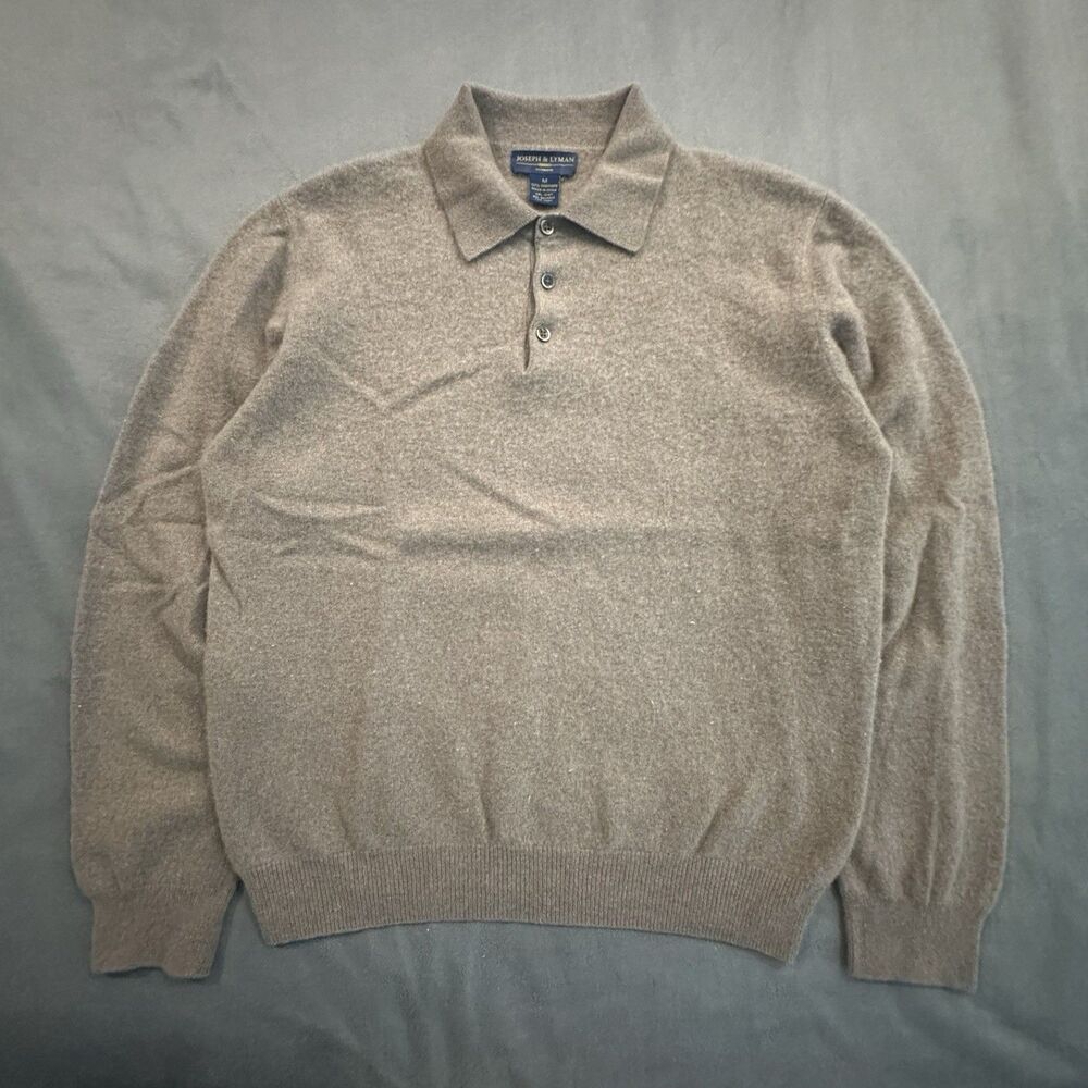 Joseph & Lyman Sweater 100% Cashmere Polo Knit Pullover Mens M Brown Preppy